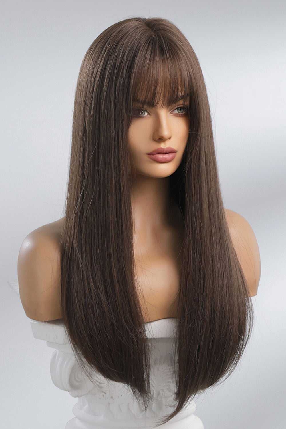 Full Machine Long Straight Synthetic Wigs 26'' brown