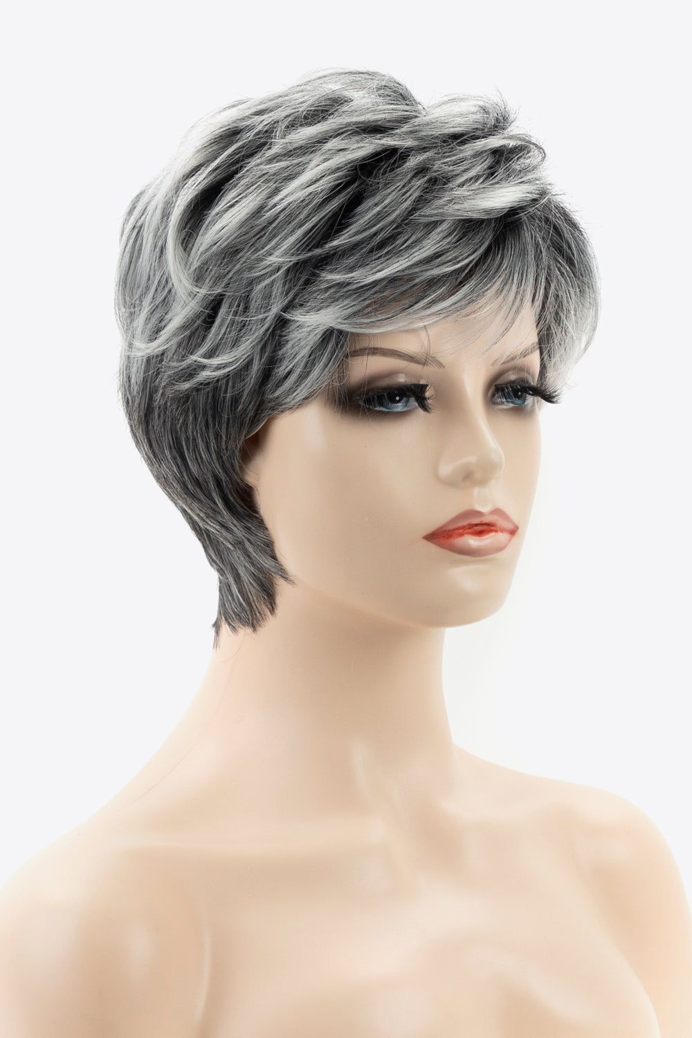 Synthetic Short Loose Layered Wigs 4'' Gray semi side view