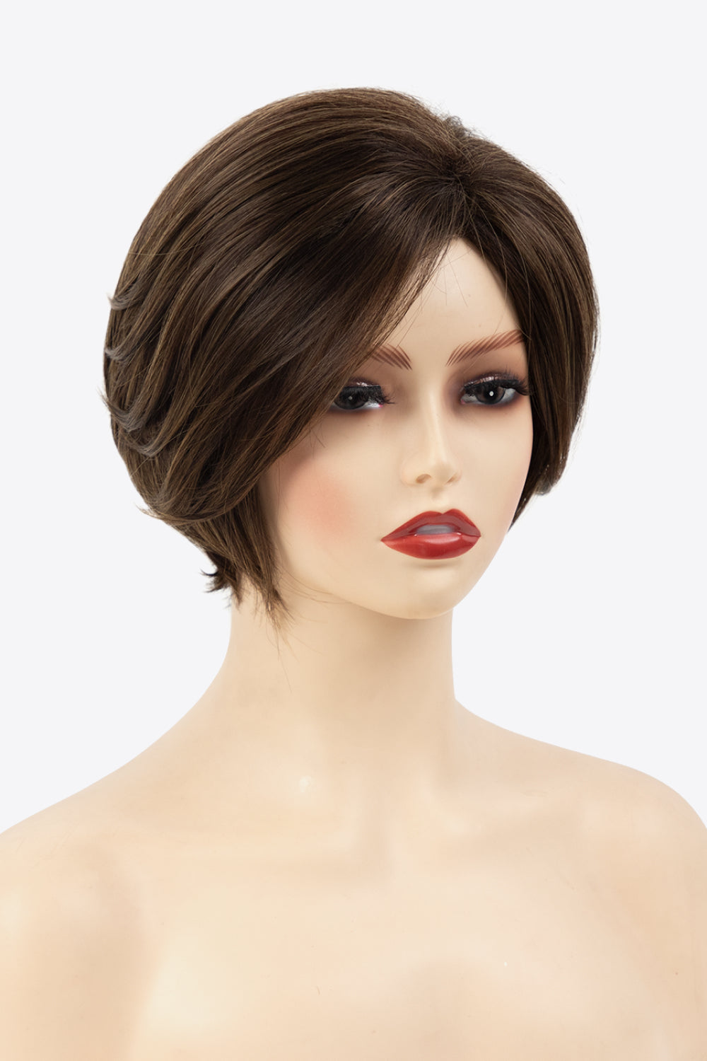 Synthetic Short Wave Bobo Wigs 5'' Brown semi side view