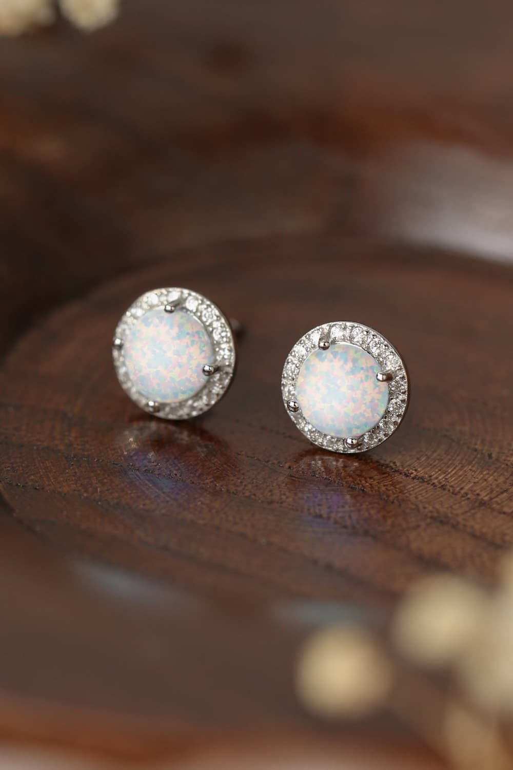 925 Sterling Silver Platinum-Plated Opal Round Stud Earrings