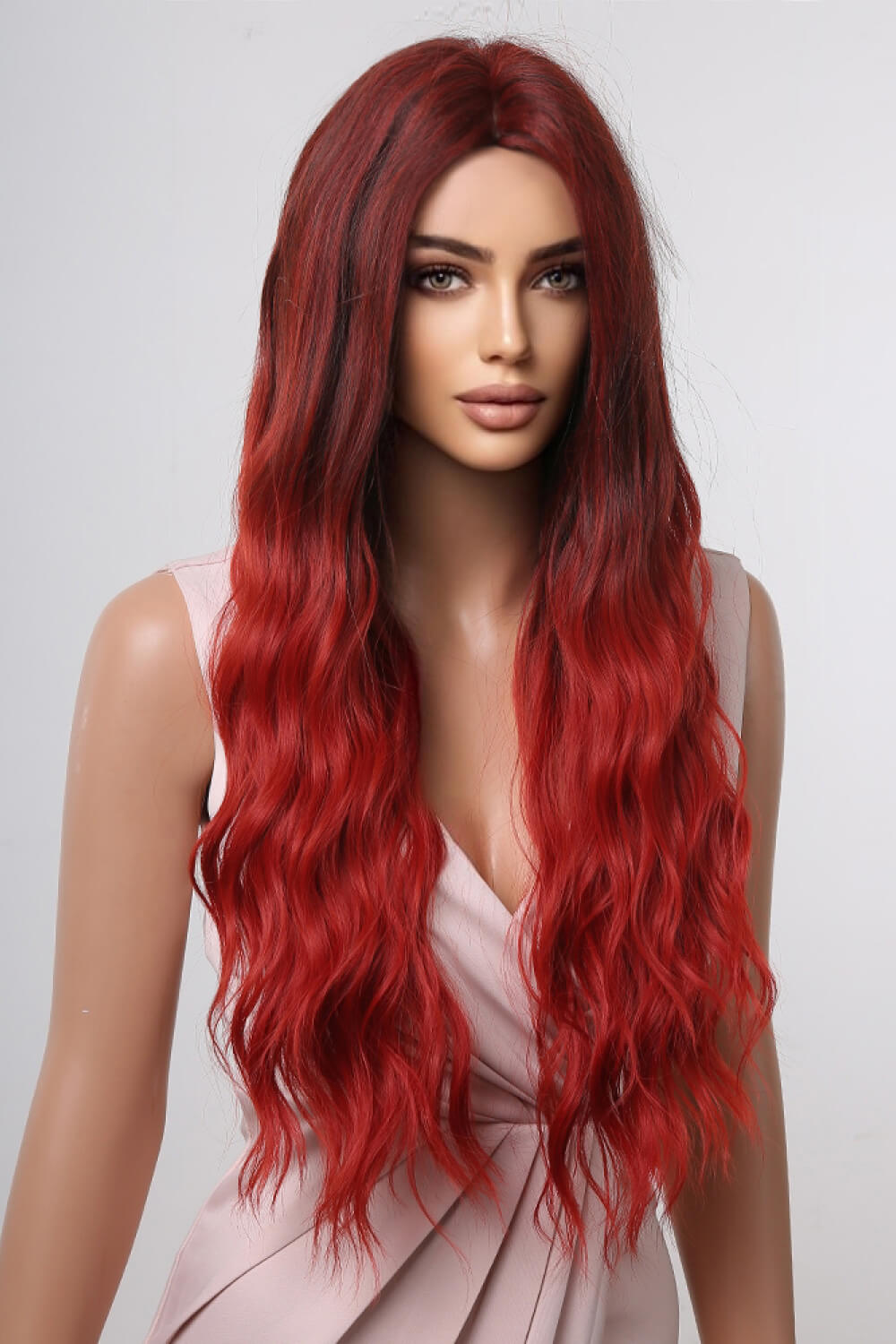 13*1" Full-Machine Wigs Synthetic Long Wave 27" Red Ombre