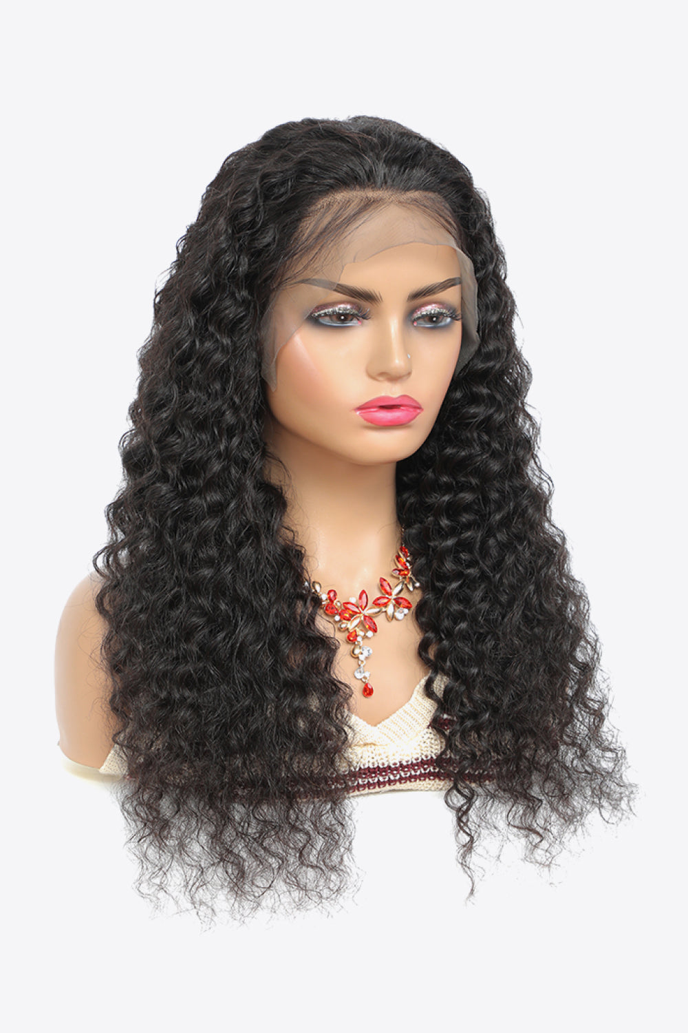 20” 13x4“ Lace Front Wigs Human Hair Curly Natural Color 150% Density black