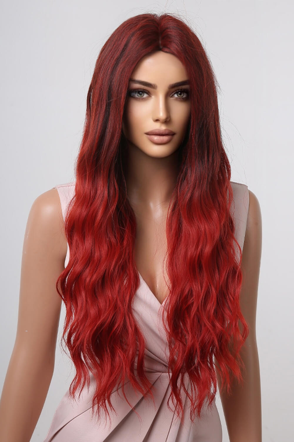 13*1" Full-Machine Wigs Synthetic Long Wave 27" Red Ombre