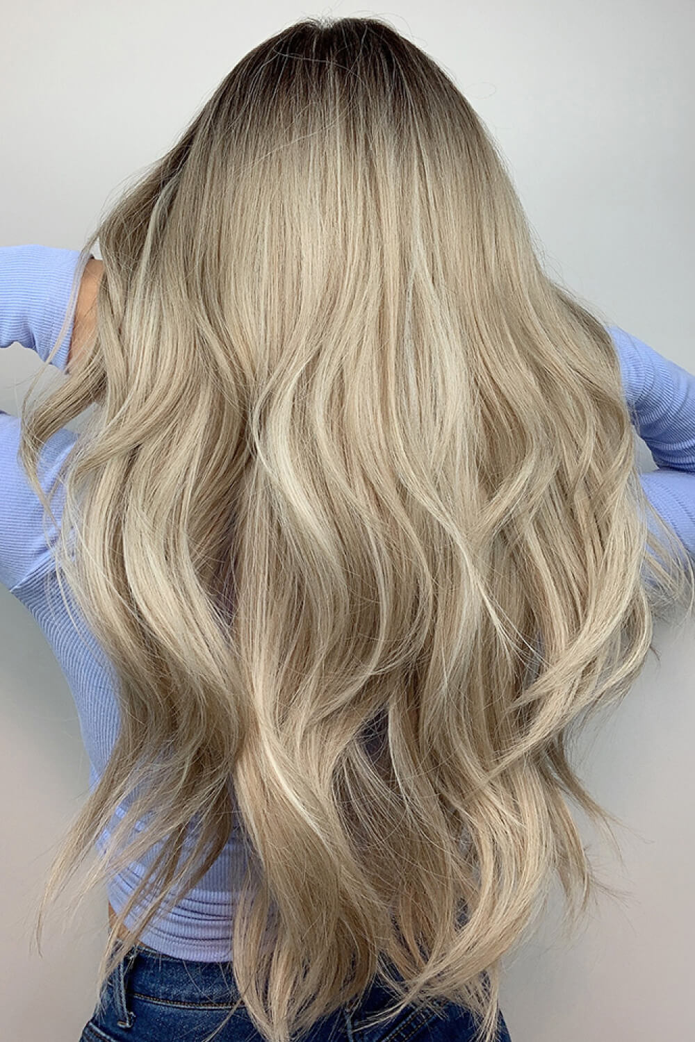 Full Machine Long Wave Wigs 26'' Ash Blond back view