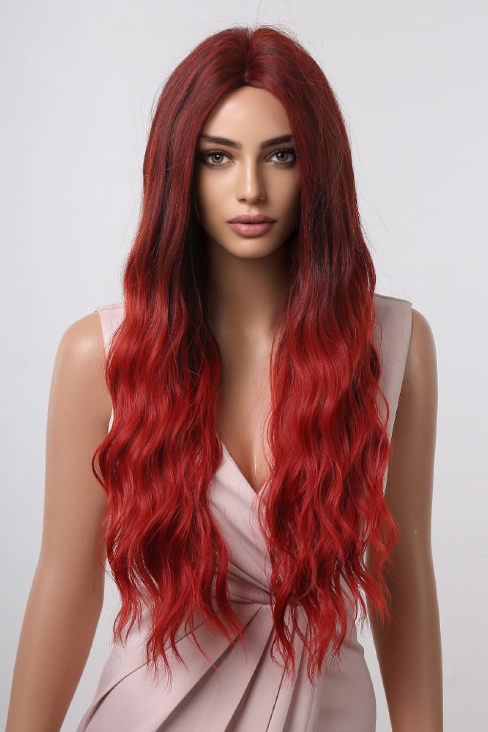 13*1" Full-Machine Wigs Synthetic Long Wave 27" Red Ombre