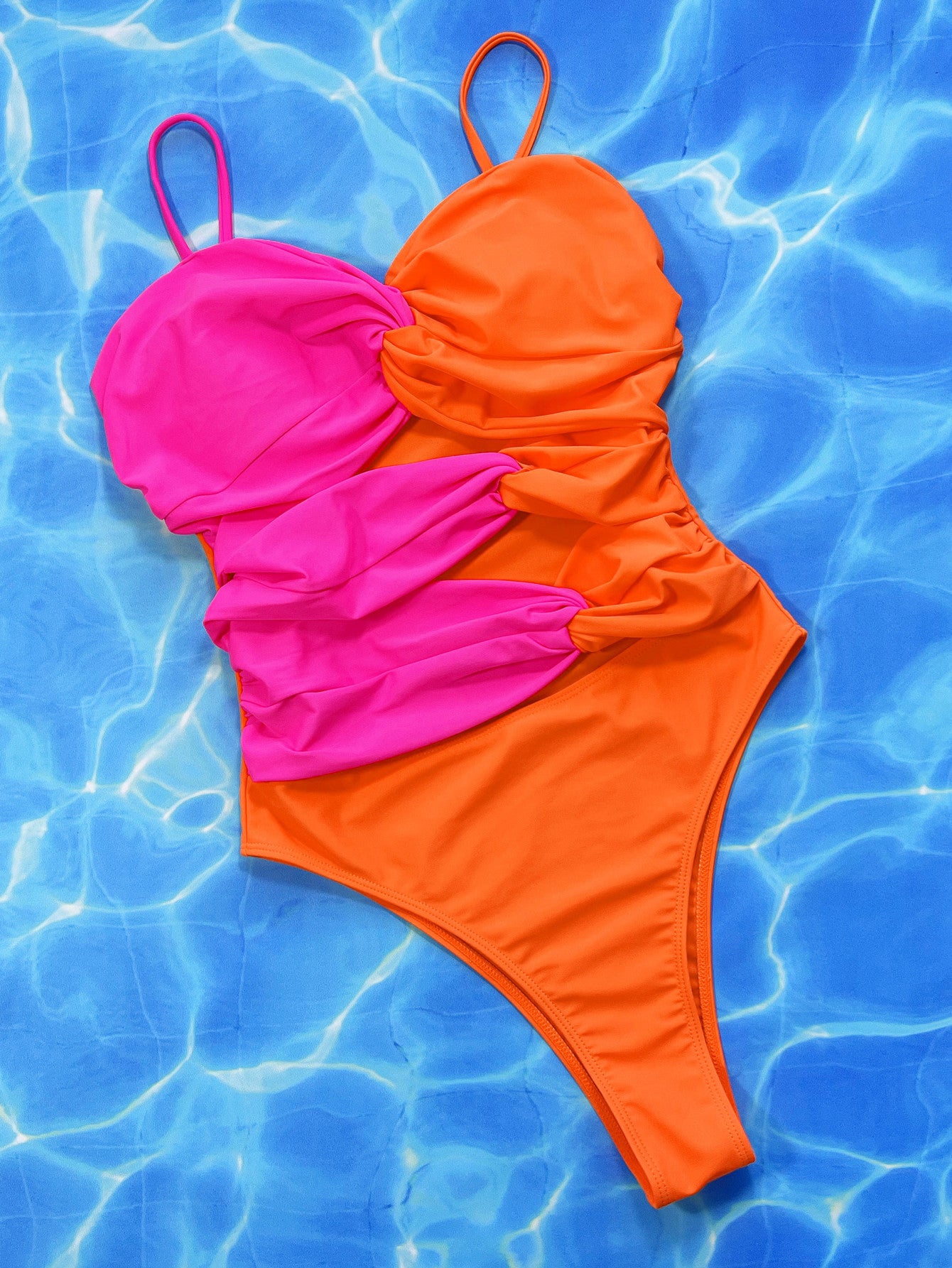 Two tone orange and pink swimsuit