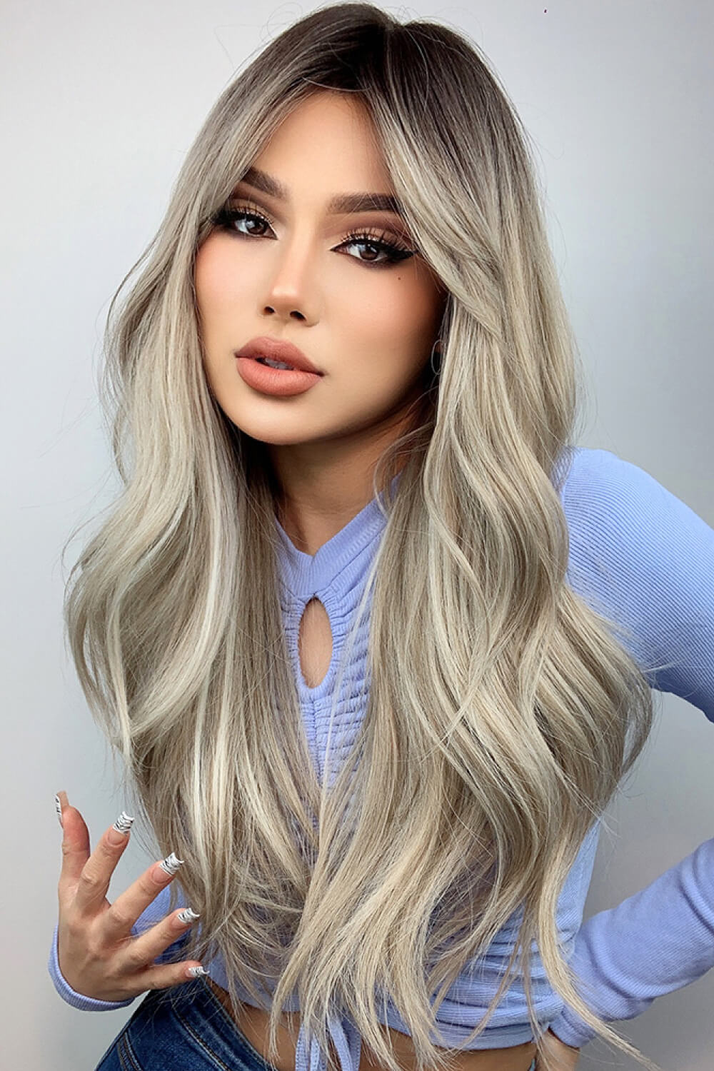 Full Machine Long Wave Wigs 26'' Ash Blond