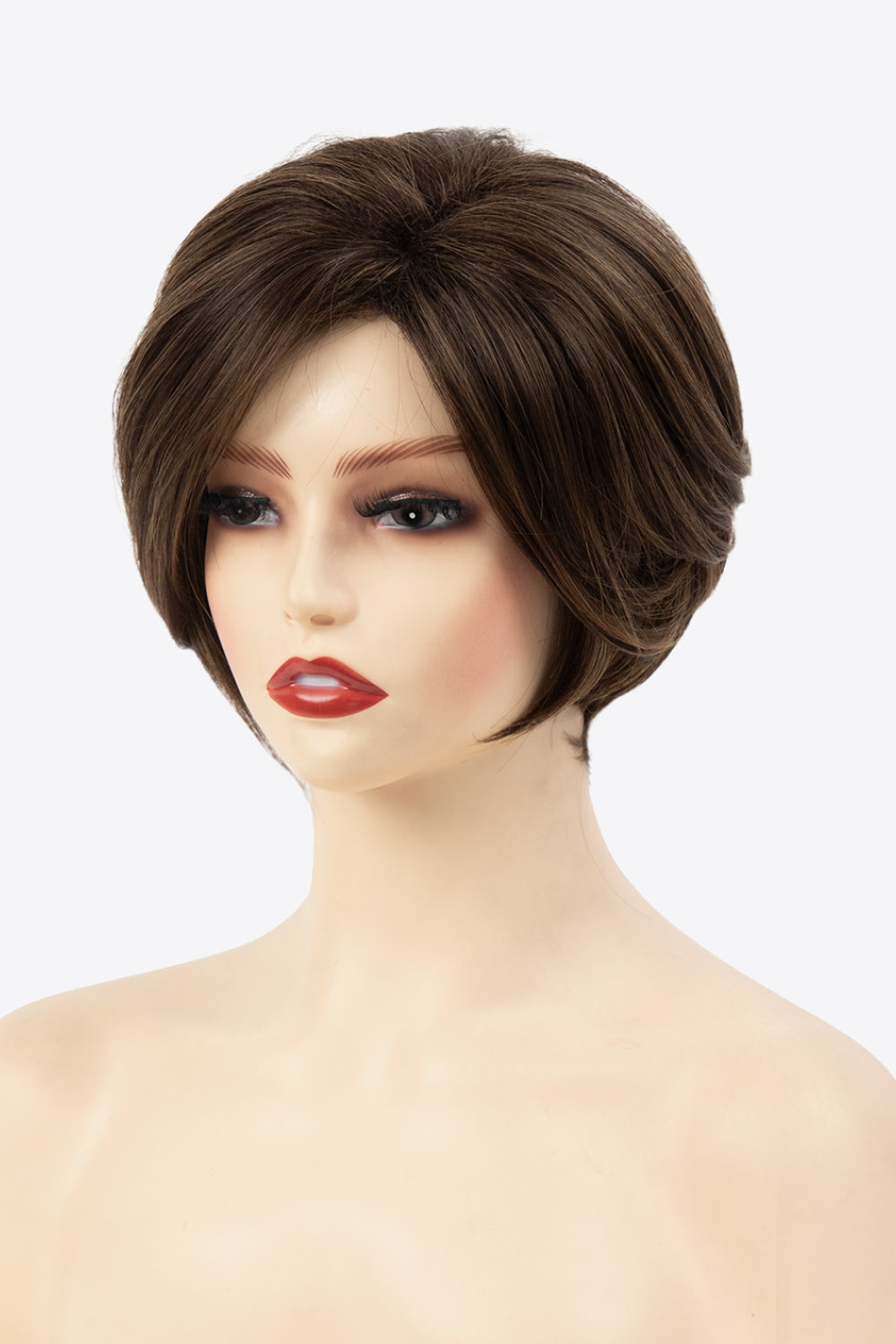 Synthetic Short Wave Bobo Wigs 5'' Brown semi side view