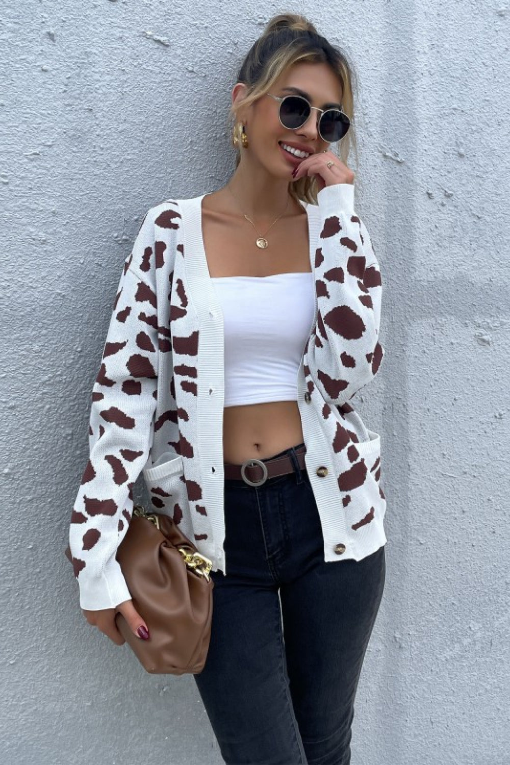 Animal Print Button Front Sweater Cardigan