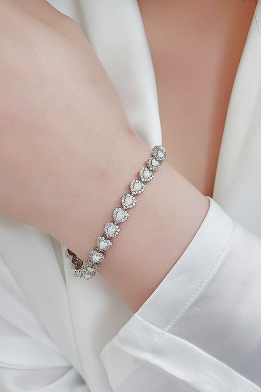 925 Sterling Silver Opal Heart Bracelet white
