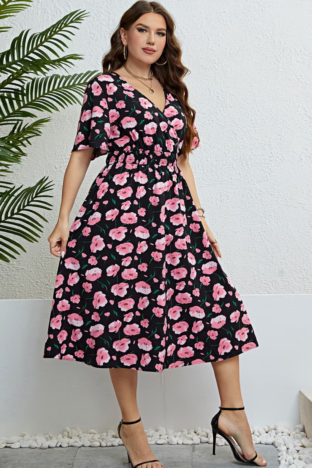 Floral Surplice Midi Dress