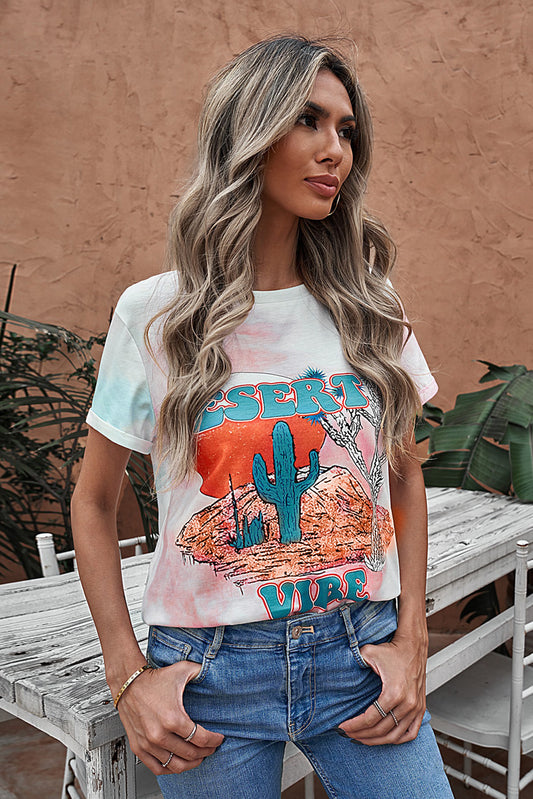 Tie-Dye Cactus Graphic Tee Shirt