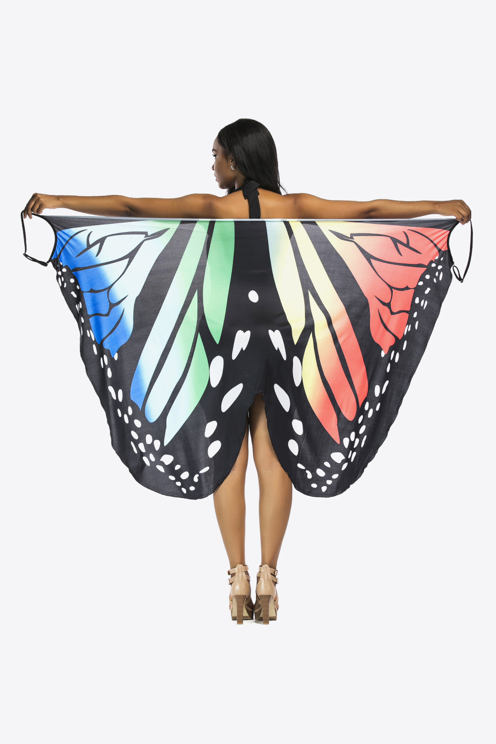 Butterfly Spaghetti Strap Cover Up back view blue yellow black and red