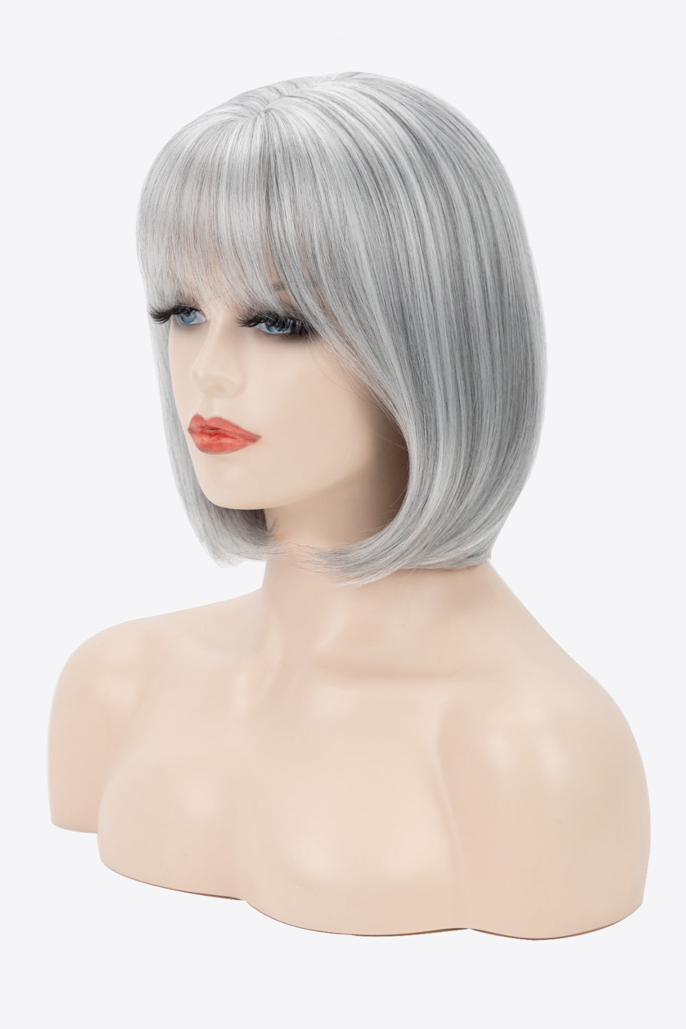 Short Straight Bobo Wigs 9" Gray semi side view