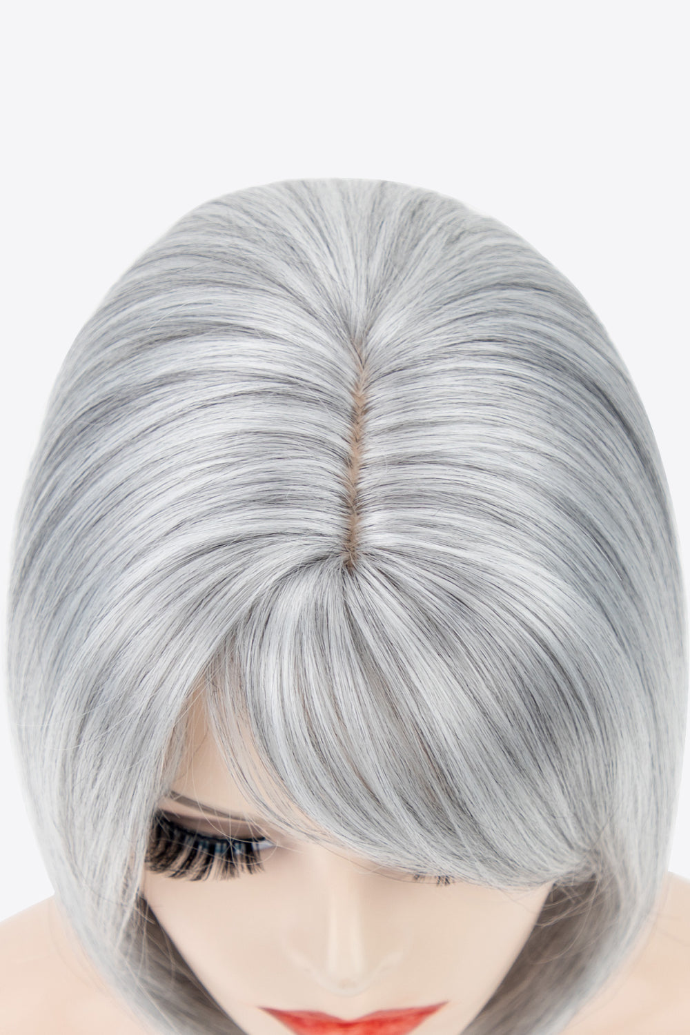 Short Straight Bobo Wigs 9" Gray top view of part