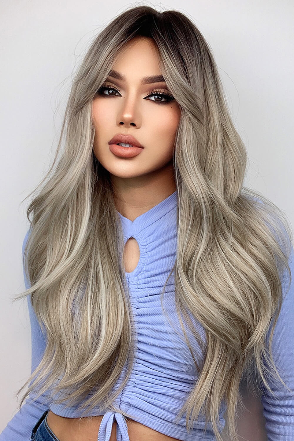 Full Machine Long Wave Wigs 26'' Ash Blond