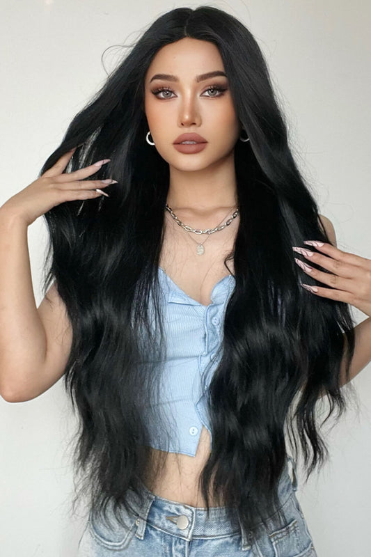 Full Machine Long Wave Synthetic Wigs 28'' Black