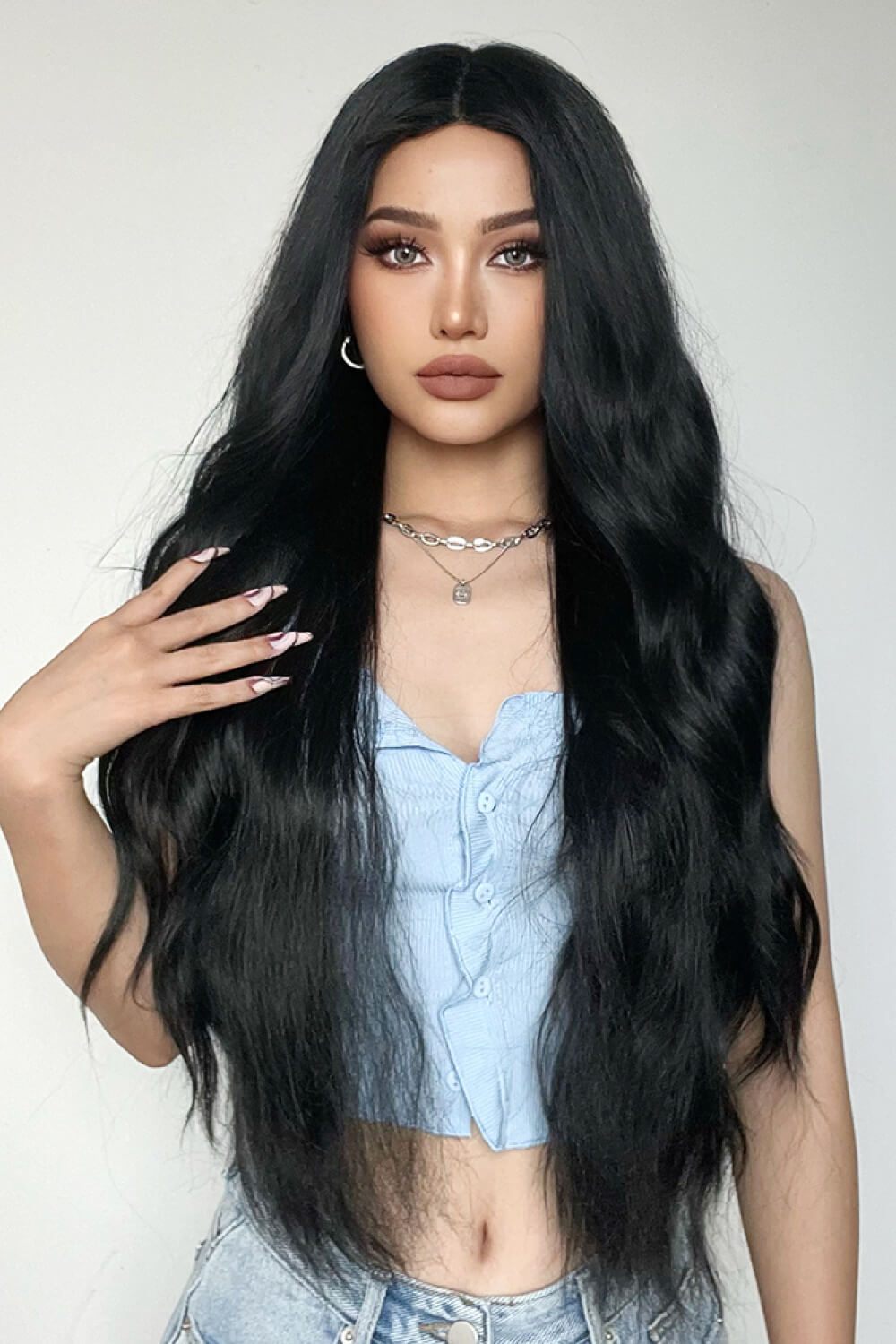 Full Machine Long Wave Synthetic Wigs 28'' Black