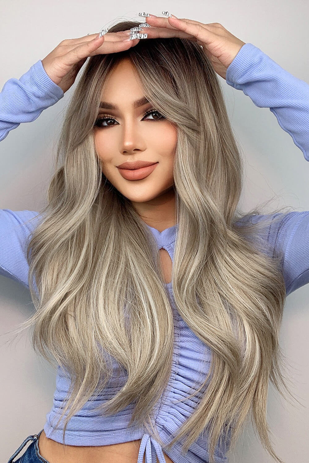 Full Machine Long Wave Wigs 26'' Ash Blond