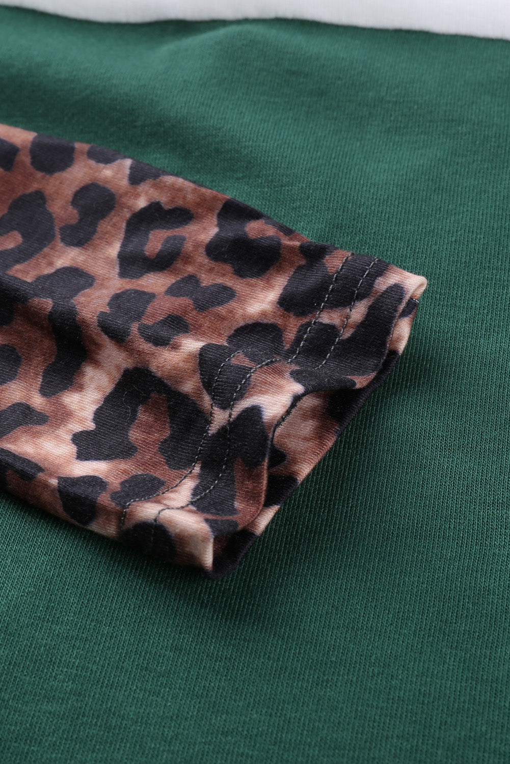 Leopard Color Block Open Front Longline Cardigan green and white close up of sleeve