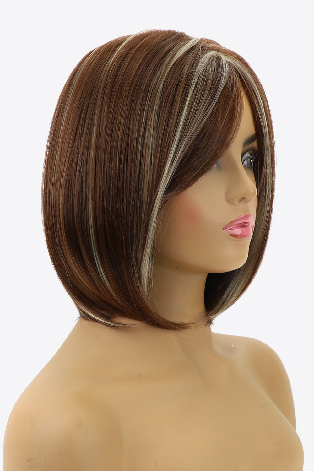 Synthetic Elegant Short Bobo Wigs 10'' Brown/White Color semi side view