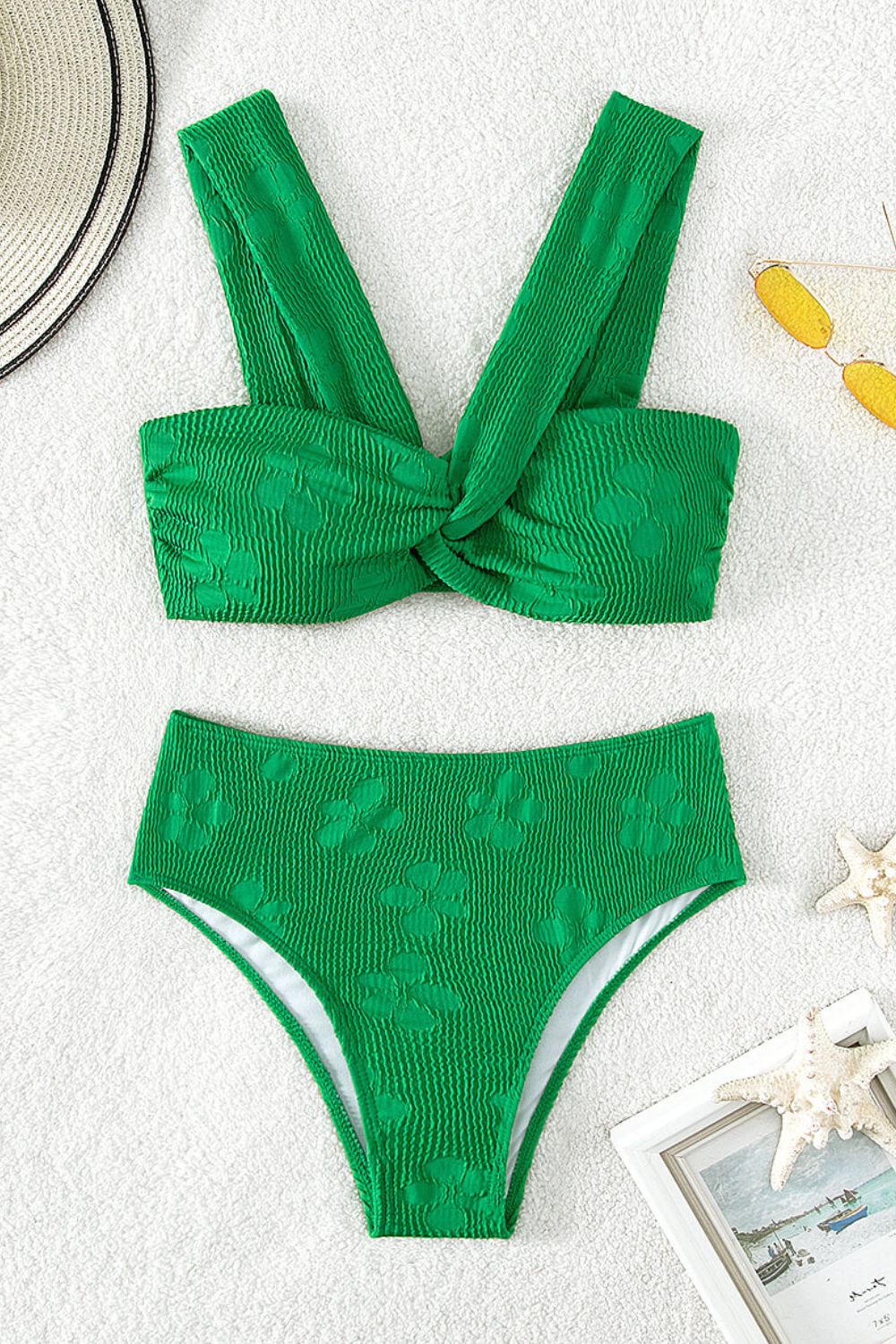 Textured Twisted Detail Bikini Set green