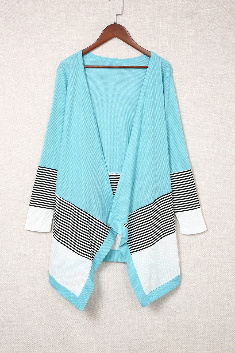 Striped Color Block Open Front Cardigan sky blue