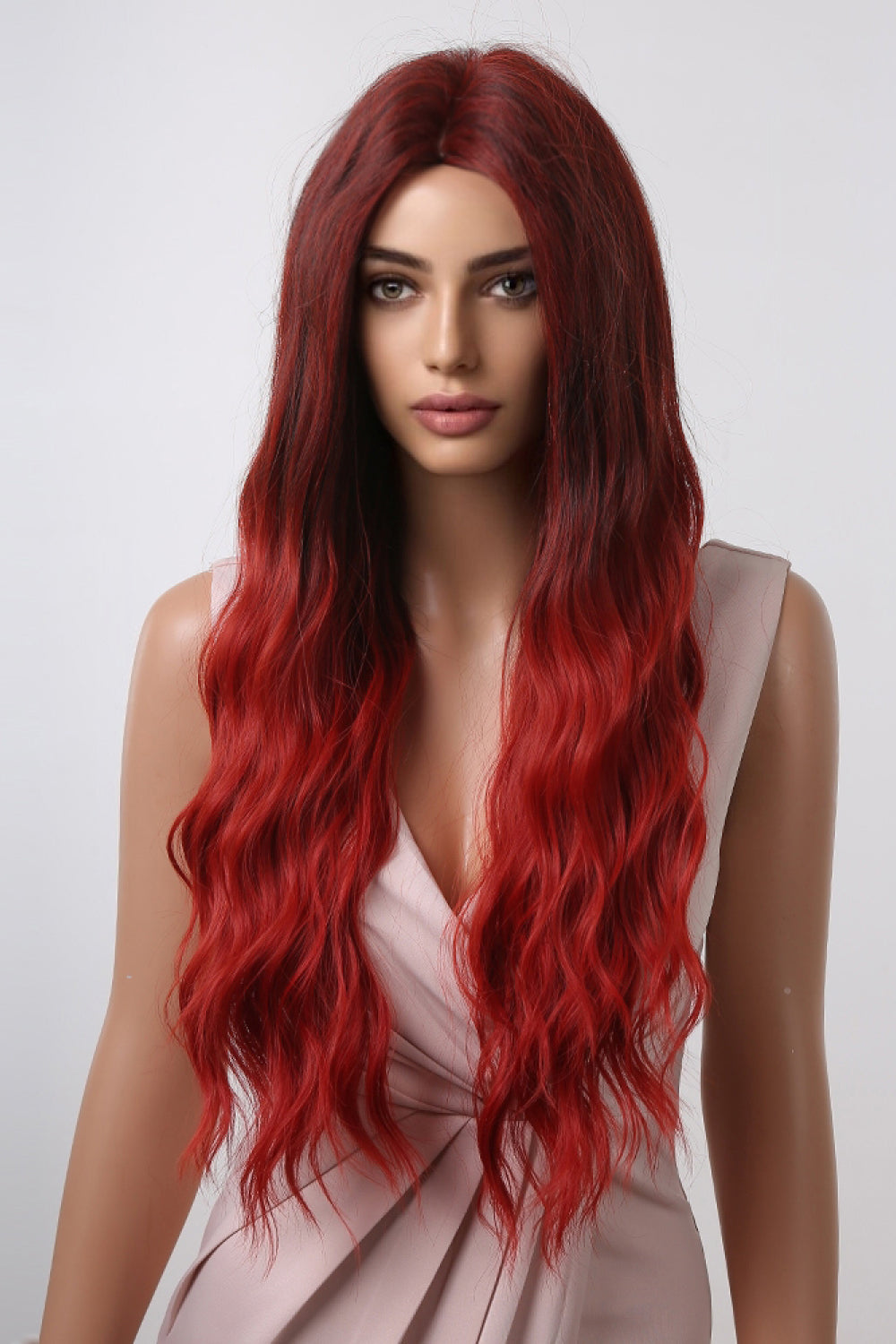 13*1" Full-Machine Wigs Synthetic Long Wave 27" Red Ombre