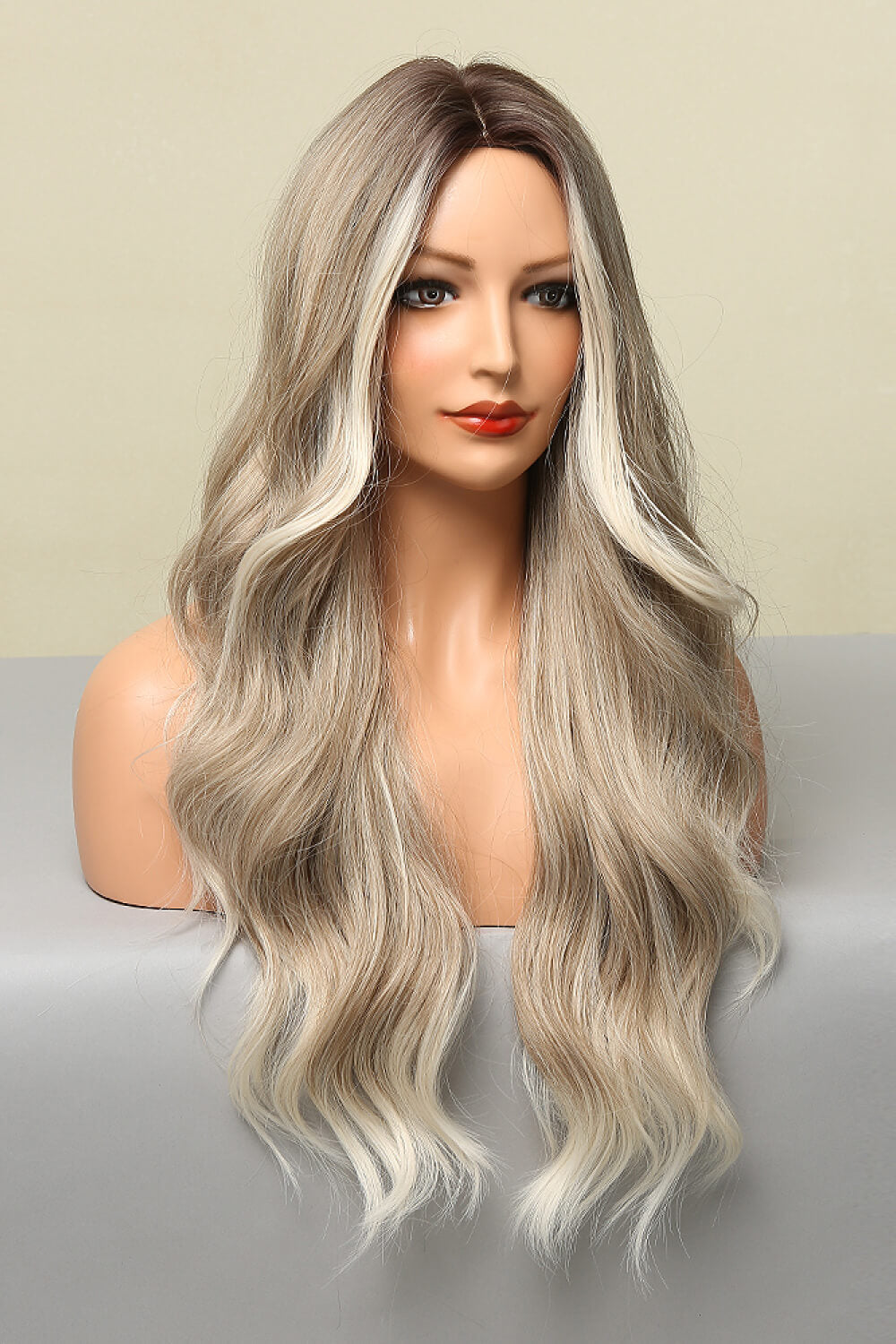 Full Machine Made Long Wave Wigs 26'' light brown blond balayage