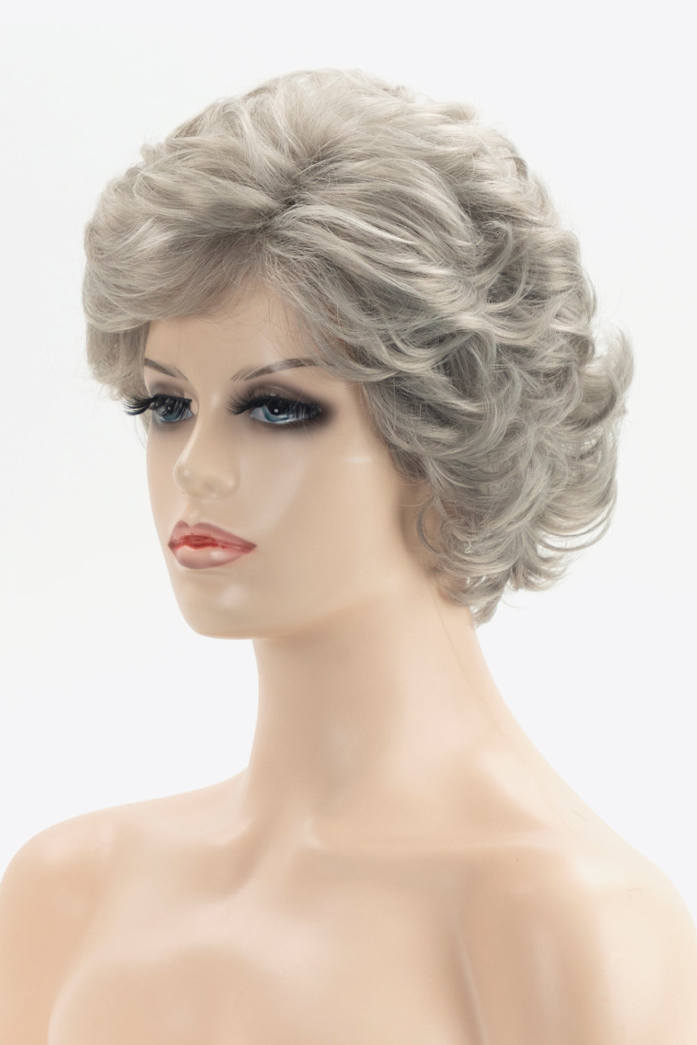 Synthetic Curly Short Wigs 4'' Gray semi side view