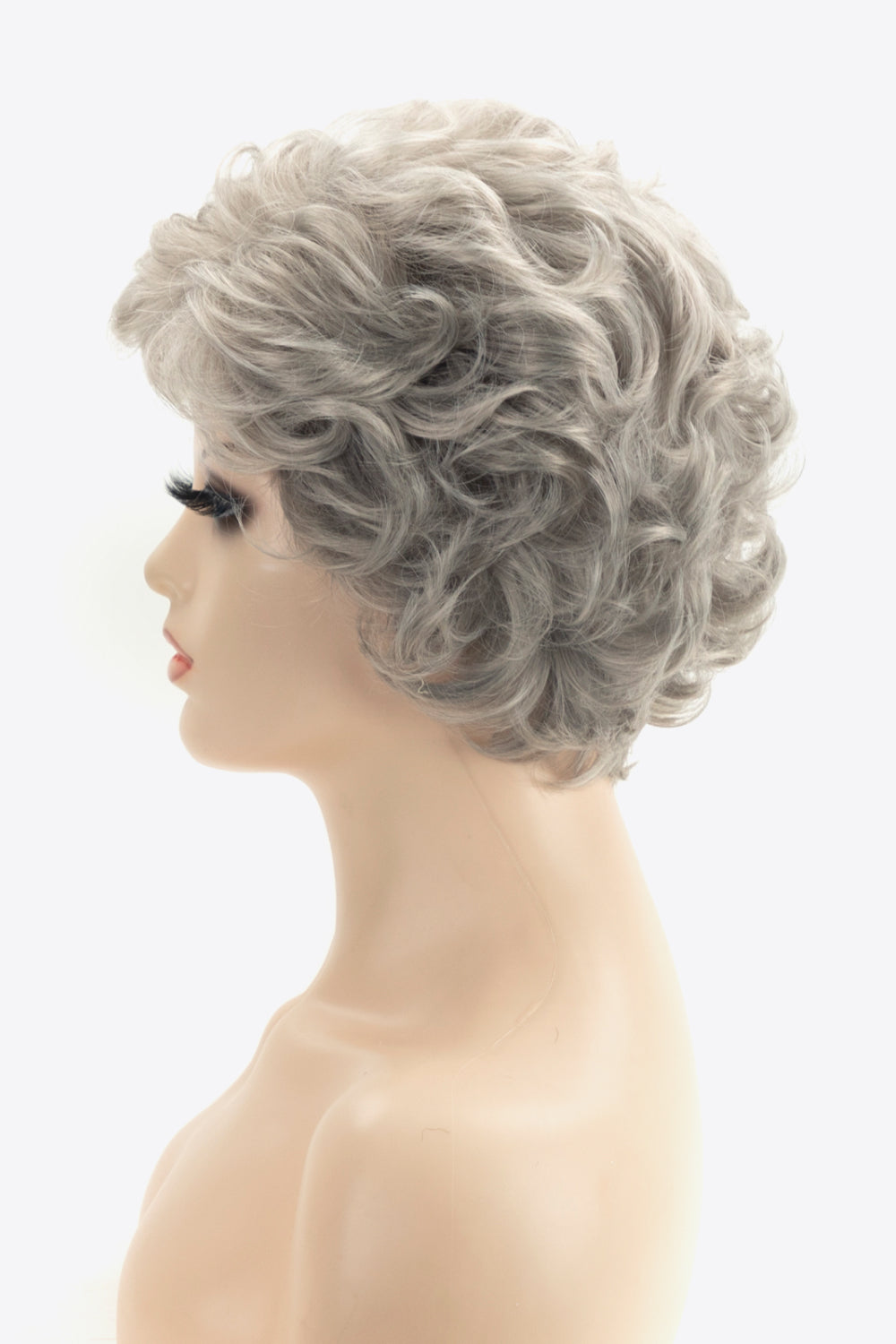 Synthetic Curly Short Wigs 4'' Gray full side view